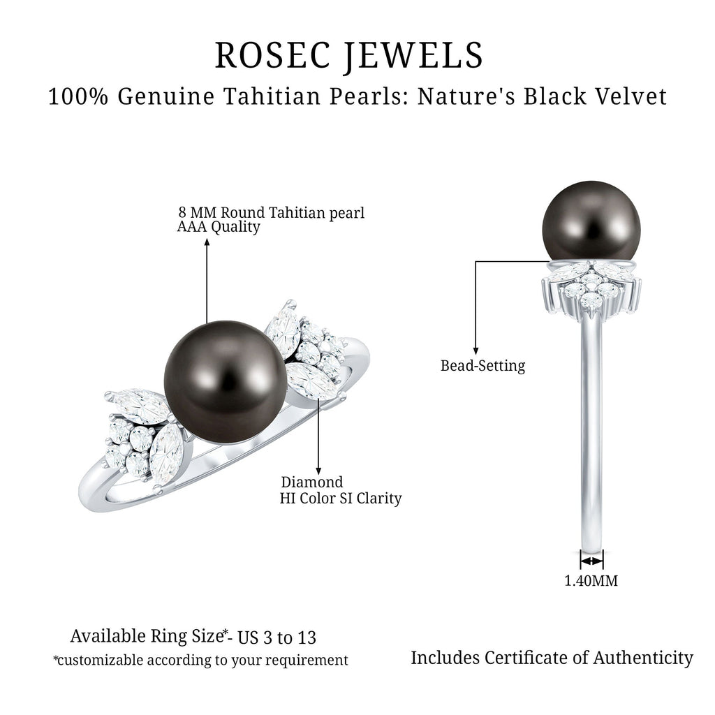 Nature Inspired Tahitian Pearl Engagement Ring with Diamond