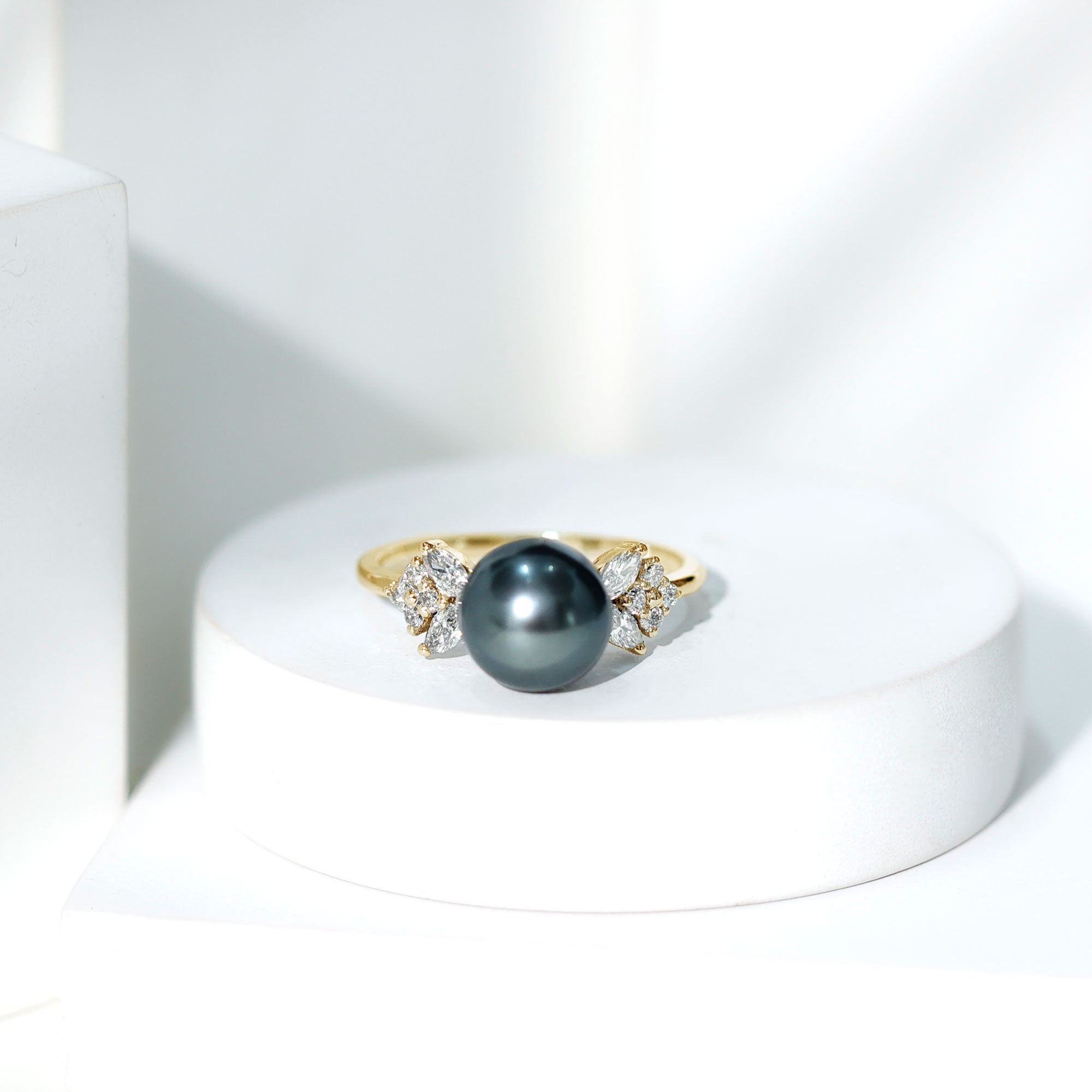 Nature Inspired Tahitian Pearl Engagement Ring with Diamond