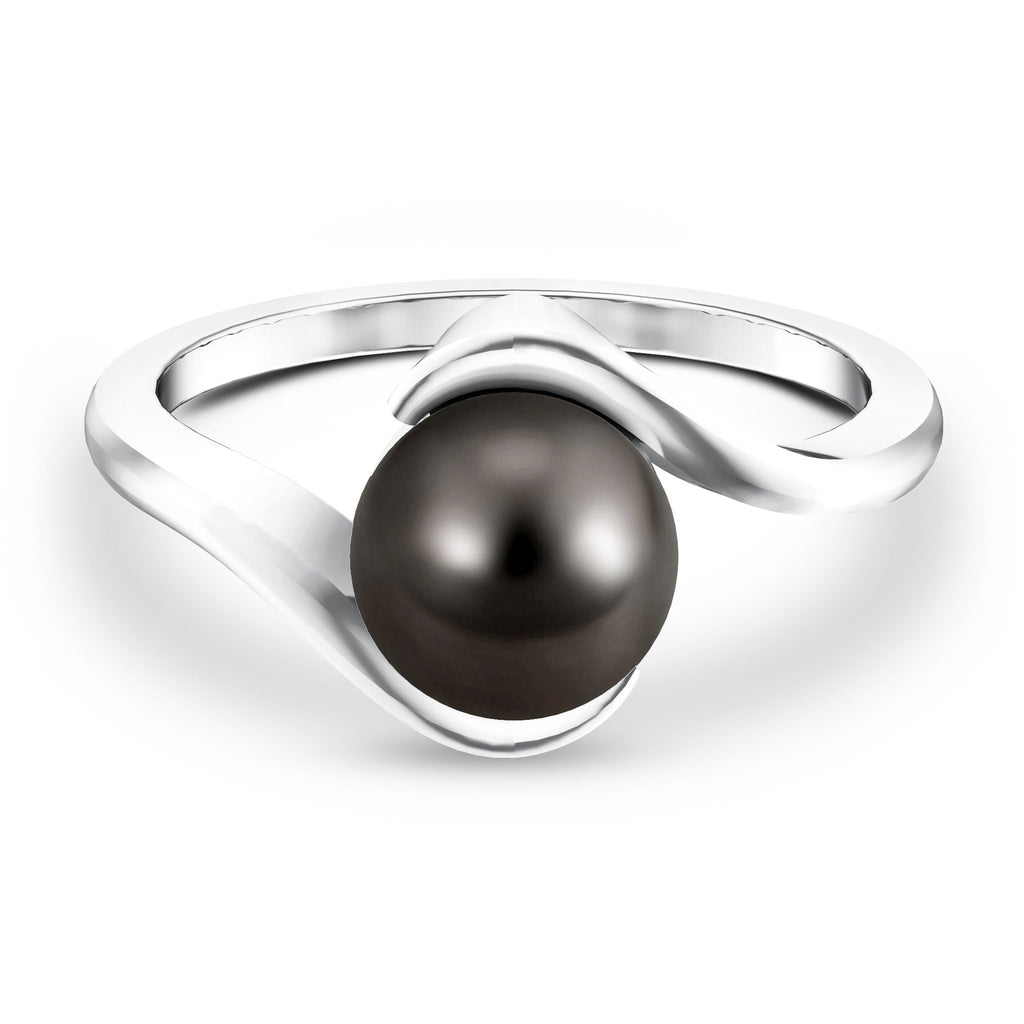 7.5 Carat Certified Tahitian Black Pearl Solitaire Bypass Ring