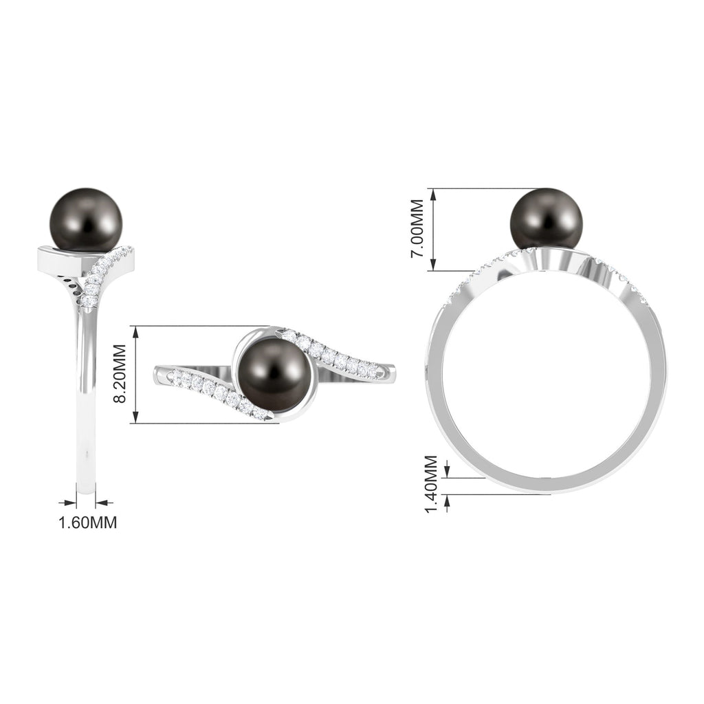 Solitaire Tahitian Pearl Bypass Engagement Ring with Diamond