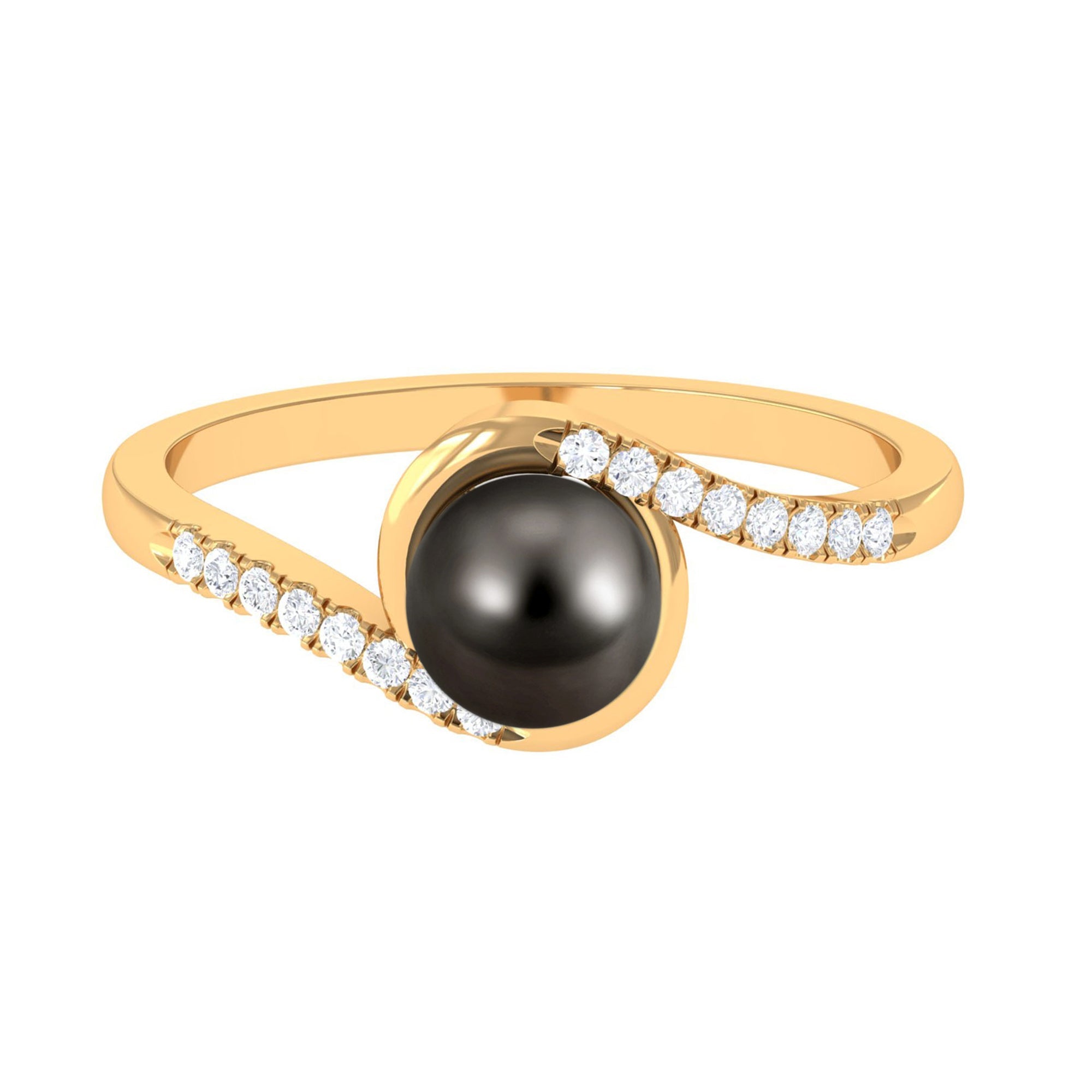 Solitaire Tahitian Pearl Bypass Engagement Ring with Diamond | Rings | Wiccan Center