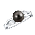 Tahitian Pearl and Diamond Crossover Engagement Ring