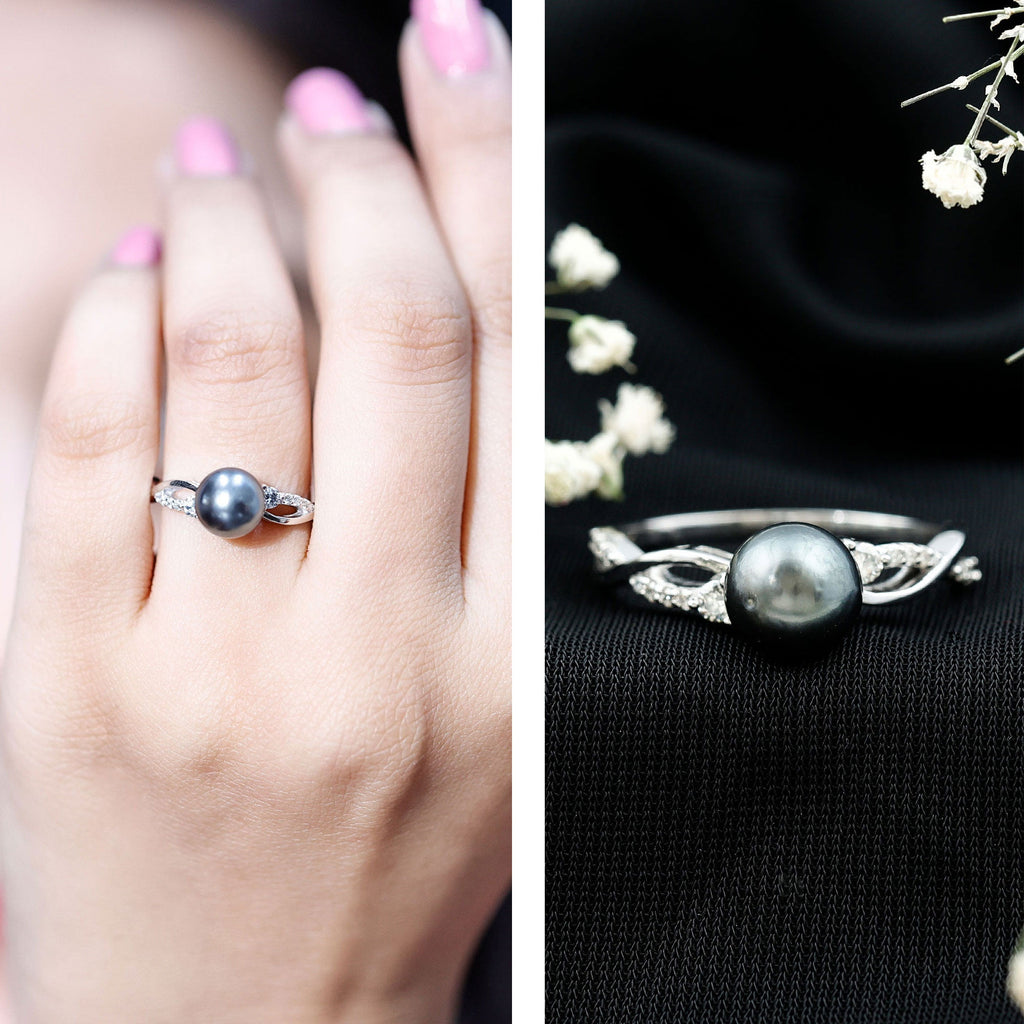 Tahitian Pearl and Diamond Crossover Engagement Ring