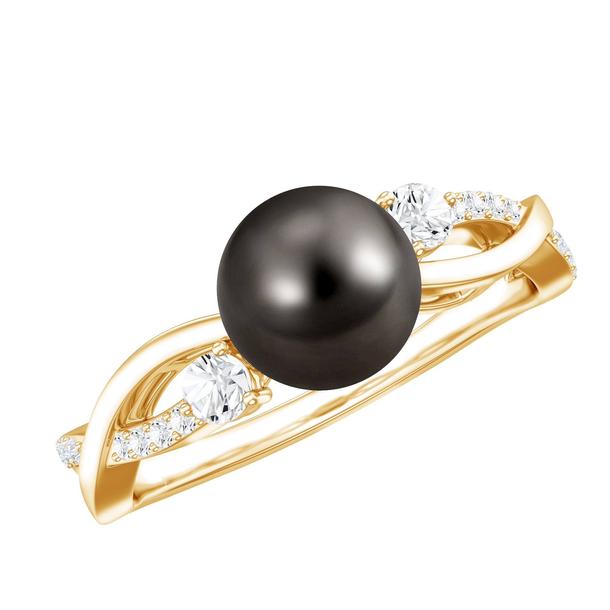 Tahitian Pearl and Diamond Crossover Engagement Ring | Rings | Wiccan Center