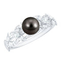 7.5 Carat Genuine Tahitian Black Pearl Flower Engagement Ring with Diamond