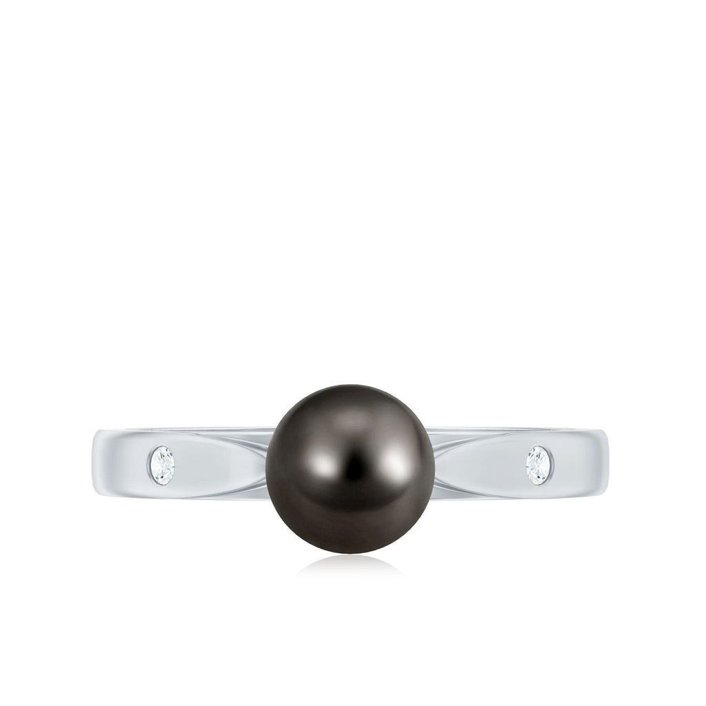 Solitaire Black Tahitian Pearl Engagement Ring with Certificate
