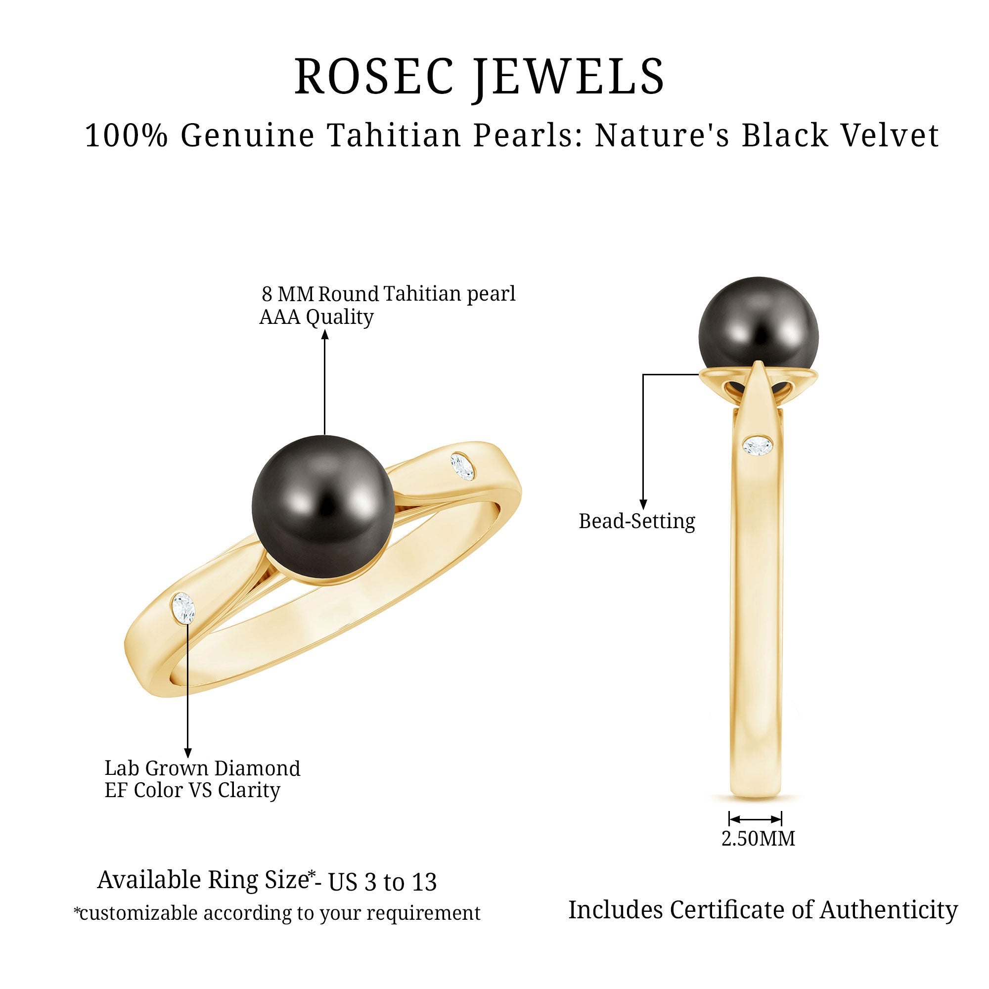 Solitaire Black Tahitian Pearl Engagement Ring with Certificate