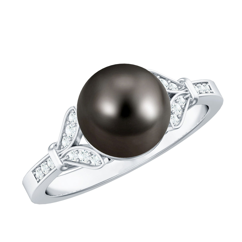 Tahitian Pearl and Diamond Engagement Ring with Split Shank