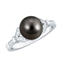 Tahitian Pearl and Diamond Engagement Ring with Split Shank