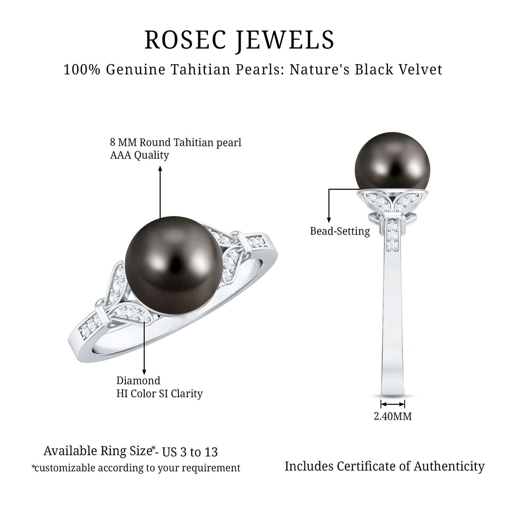 Tahitian Pearl and Diamond Engagement Ring with Split Shank