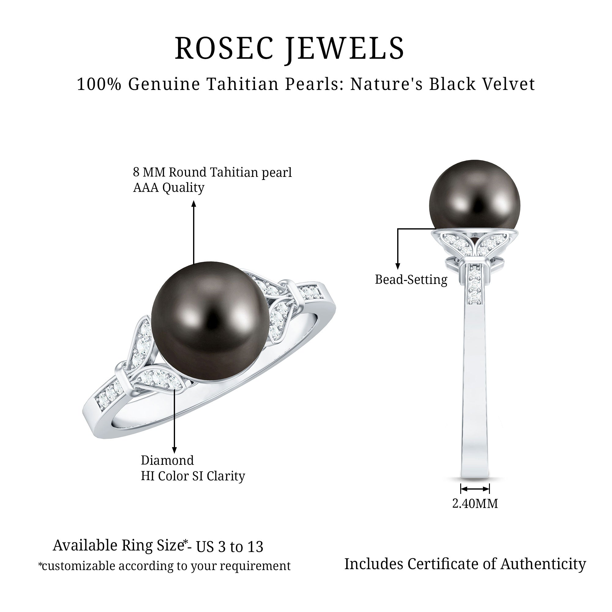 Tahitian Pearl and Diamond Engagement Ring with Split Shank