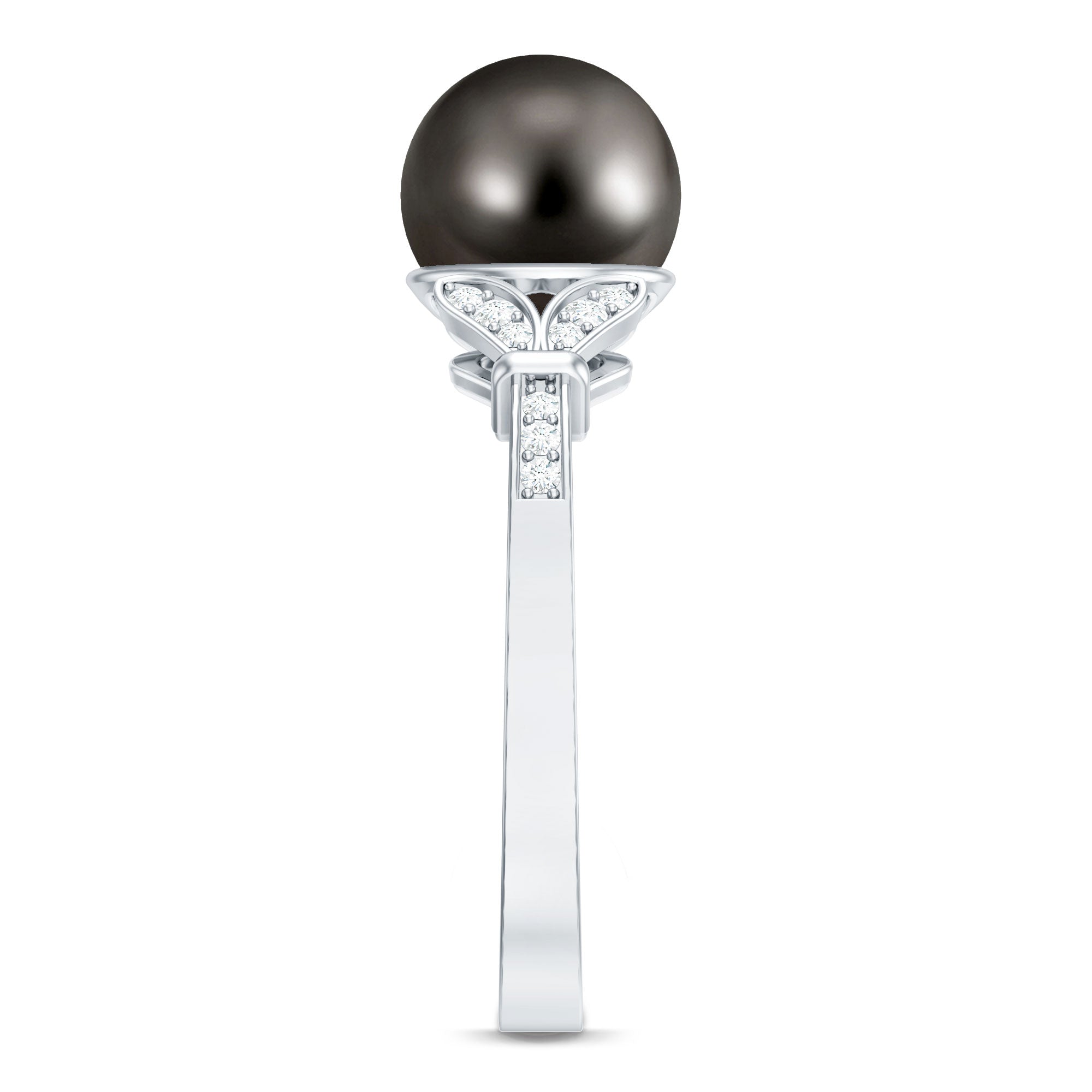 Tahitian Pearl and Diamond Engagement Ring with Split Shank