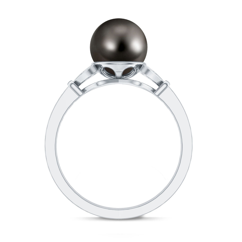 Tahitian Pearl and Diamond Engagement Ring with Split Shank