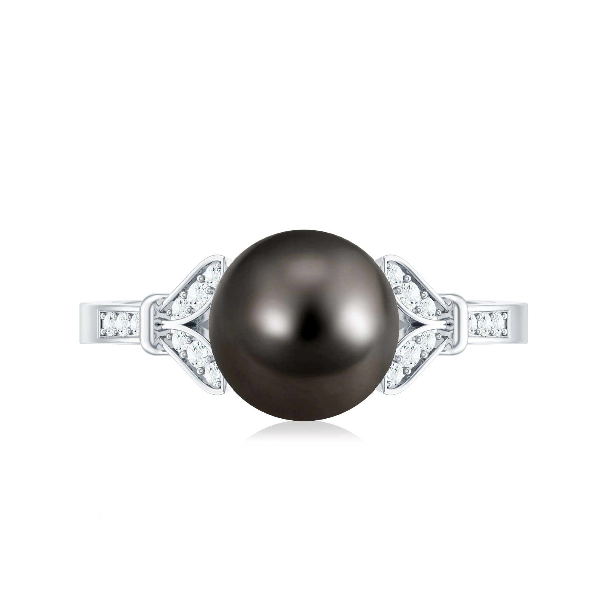 Tahitian Pearl and Diamond Engagement Ring with Split Shank