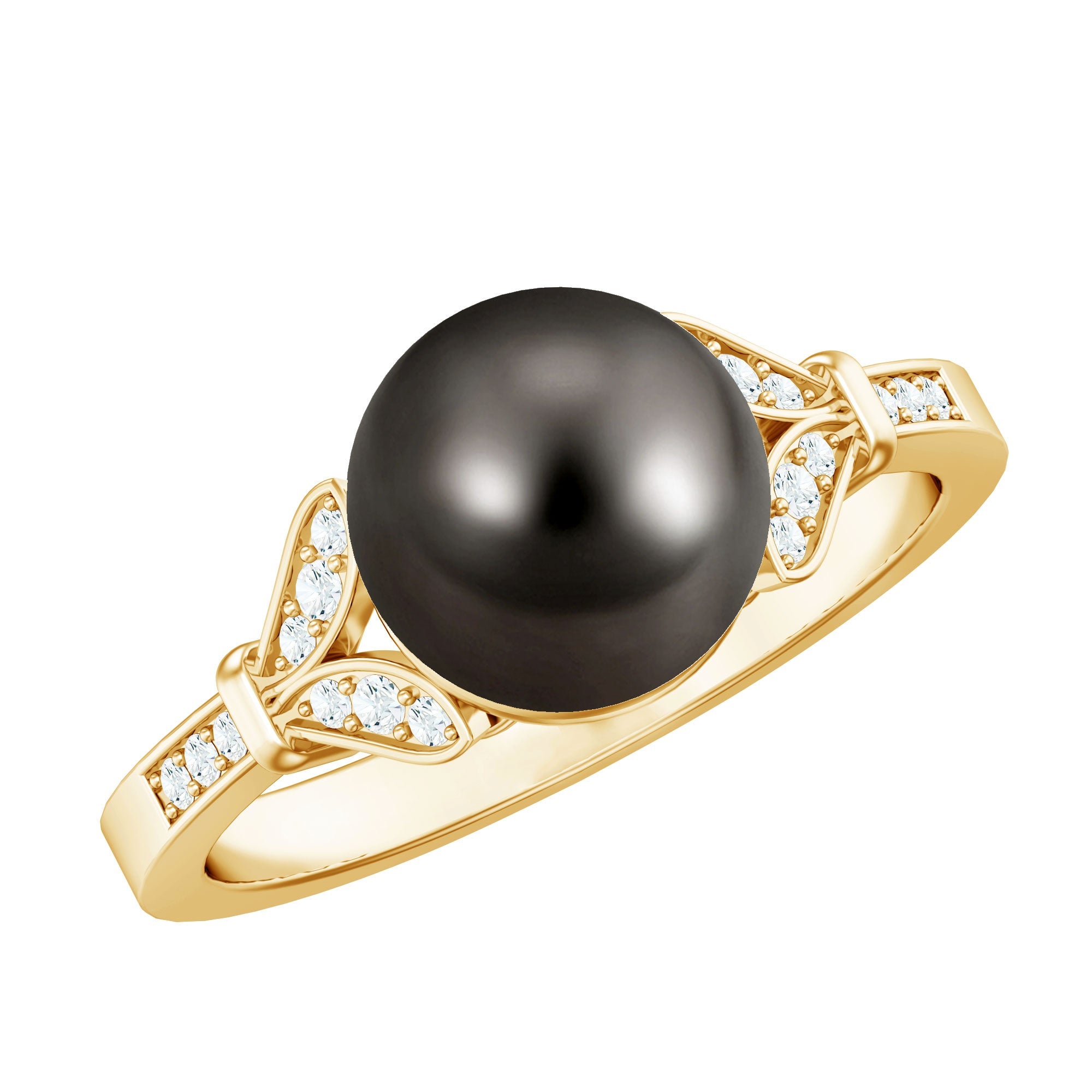 Tahitian Pearl and Diamond Engagement Ring with Split Shank | Rings | Wiccan Center