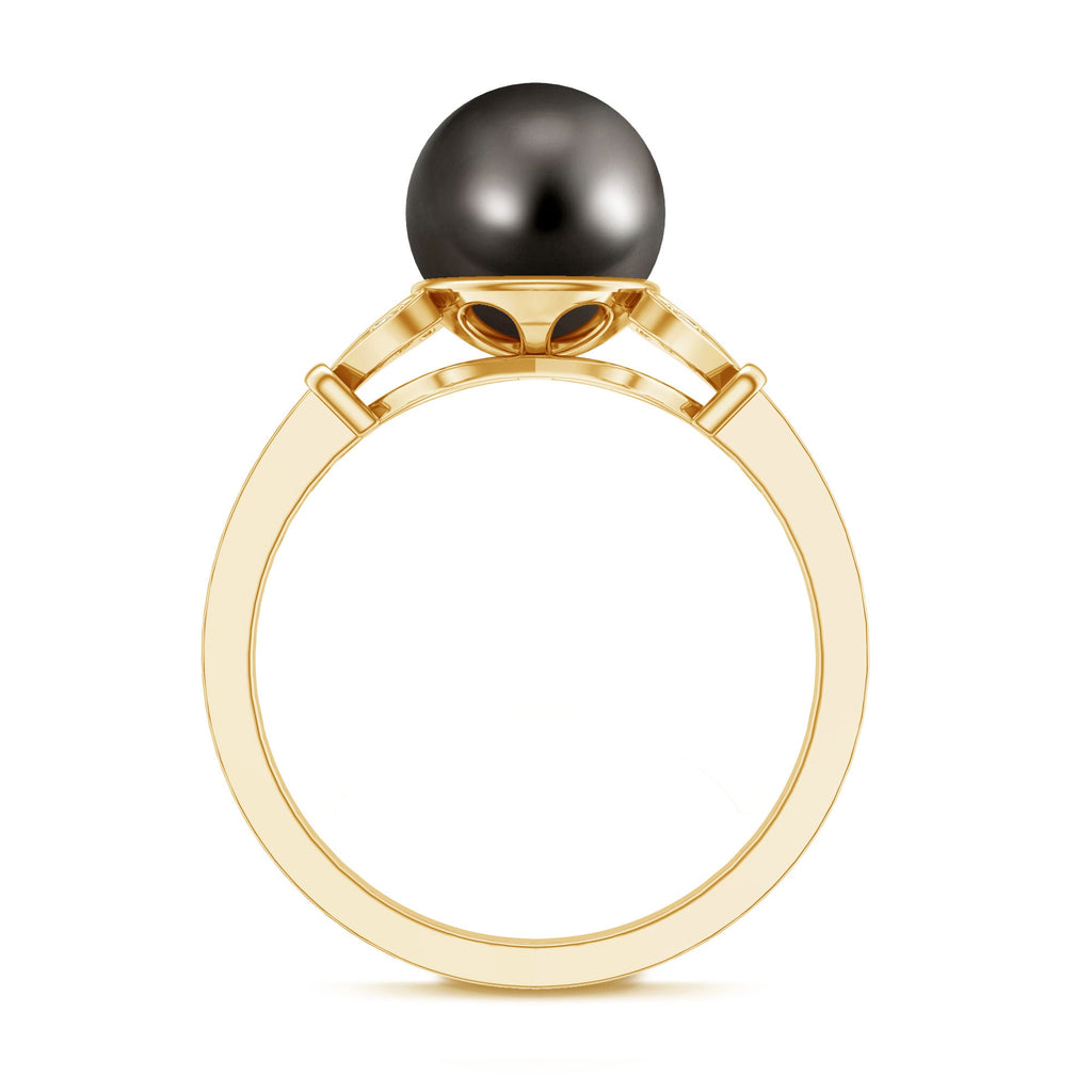 Tahitian Pearl and Diamond Engagement Ring with Split Shank