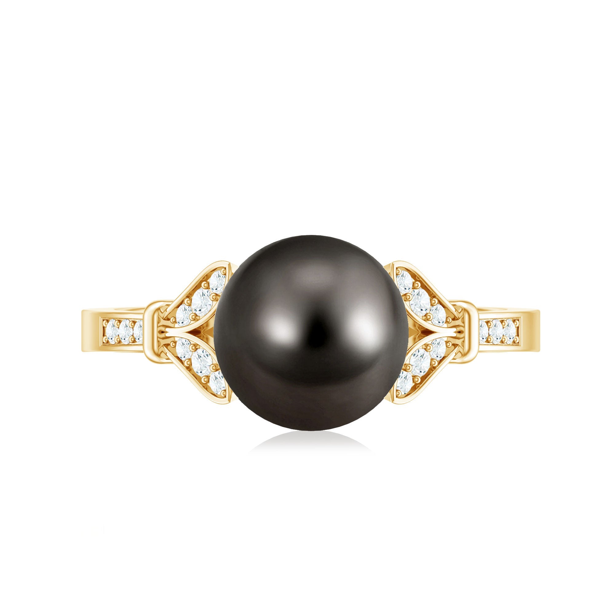 Tahitian Pearl and Diamond Engagement Ring with Split Shank