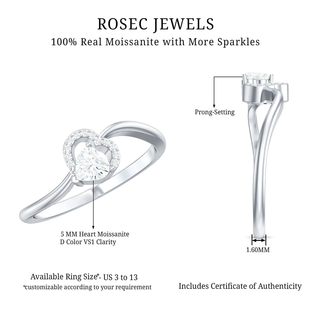 Certified Moissanite Heart Promise Ring for Her