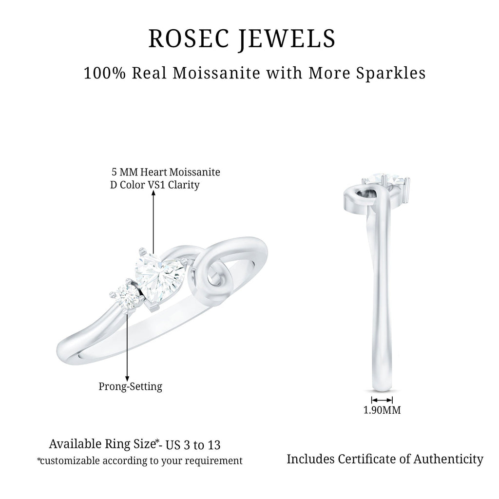Certified Moissanite Heart Promise Ring with Twisted Shank