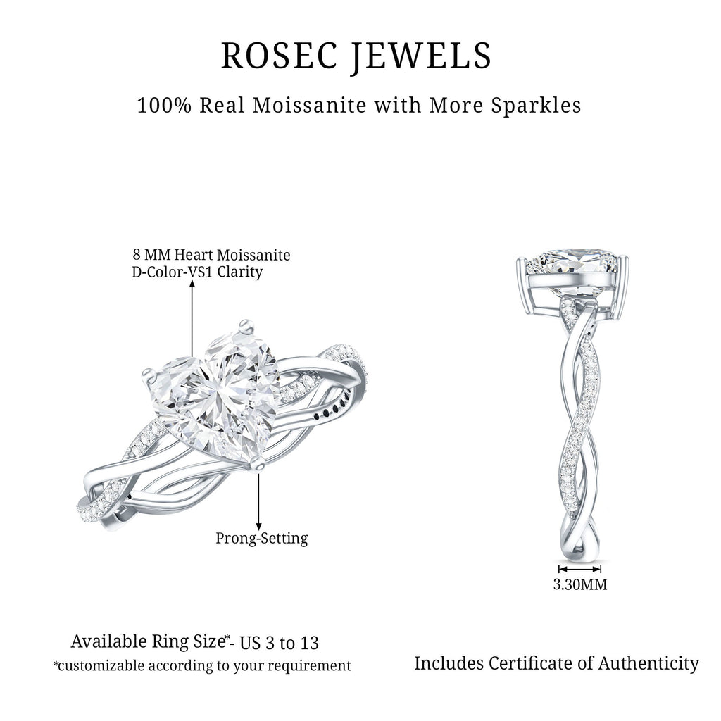 Solitaire Heart Shape Moissanite Braided Engagement Ring