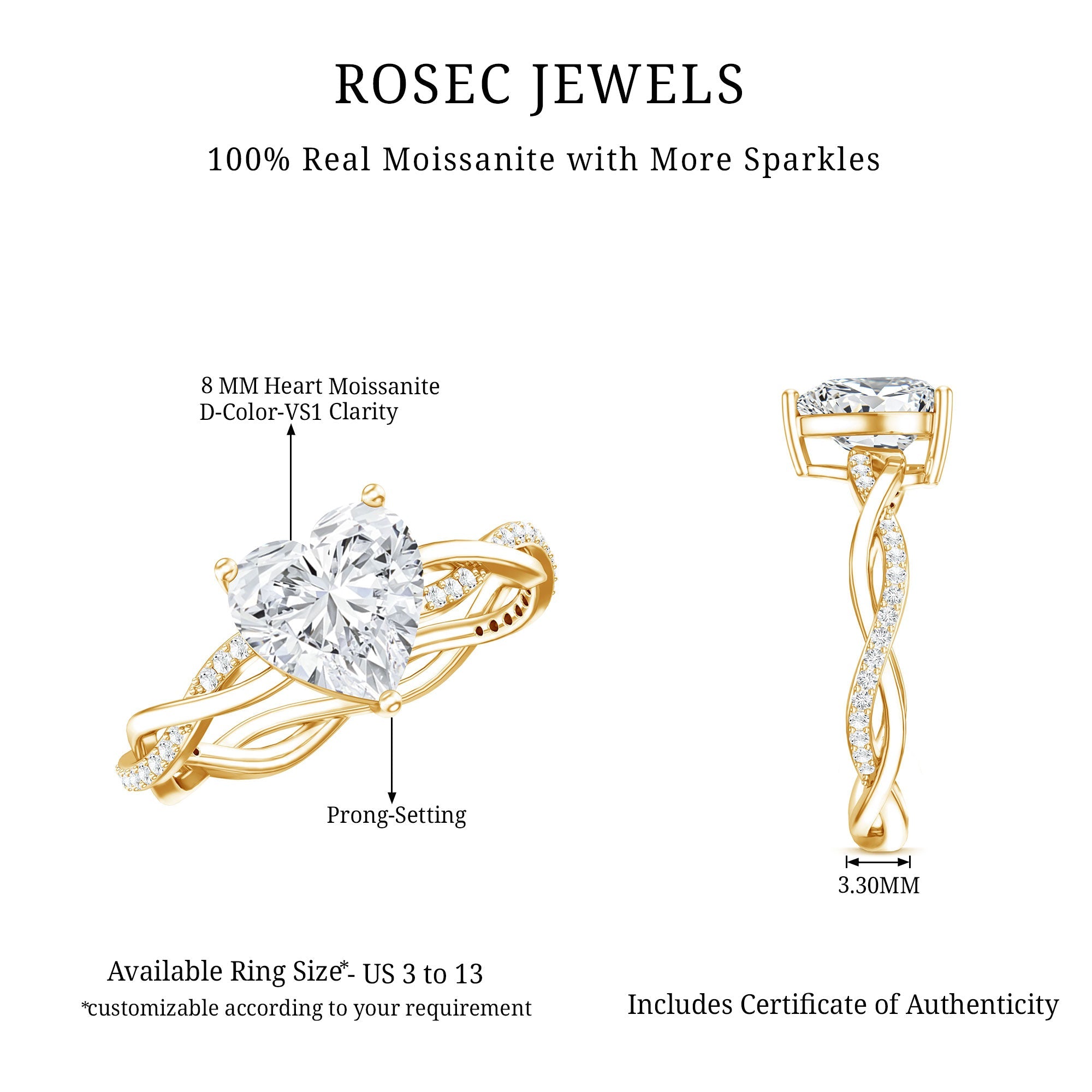 Solitaire Heart Shape Moissanite Braided Engagement Ring