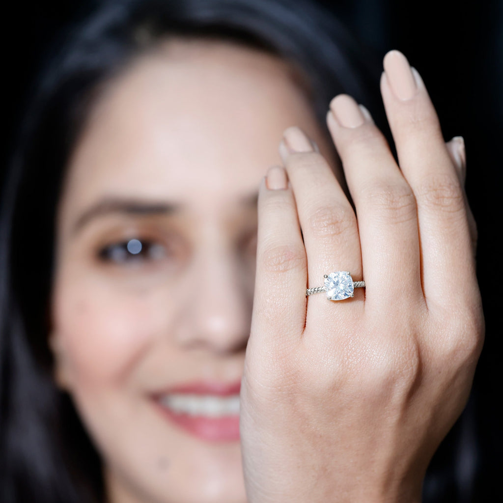 3 CT Certified Moissanite Cushion Cut Engagement Ring