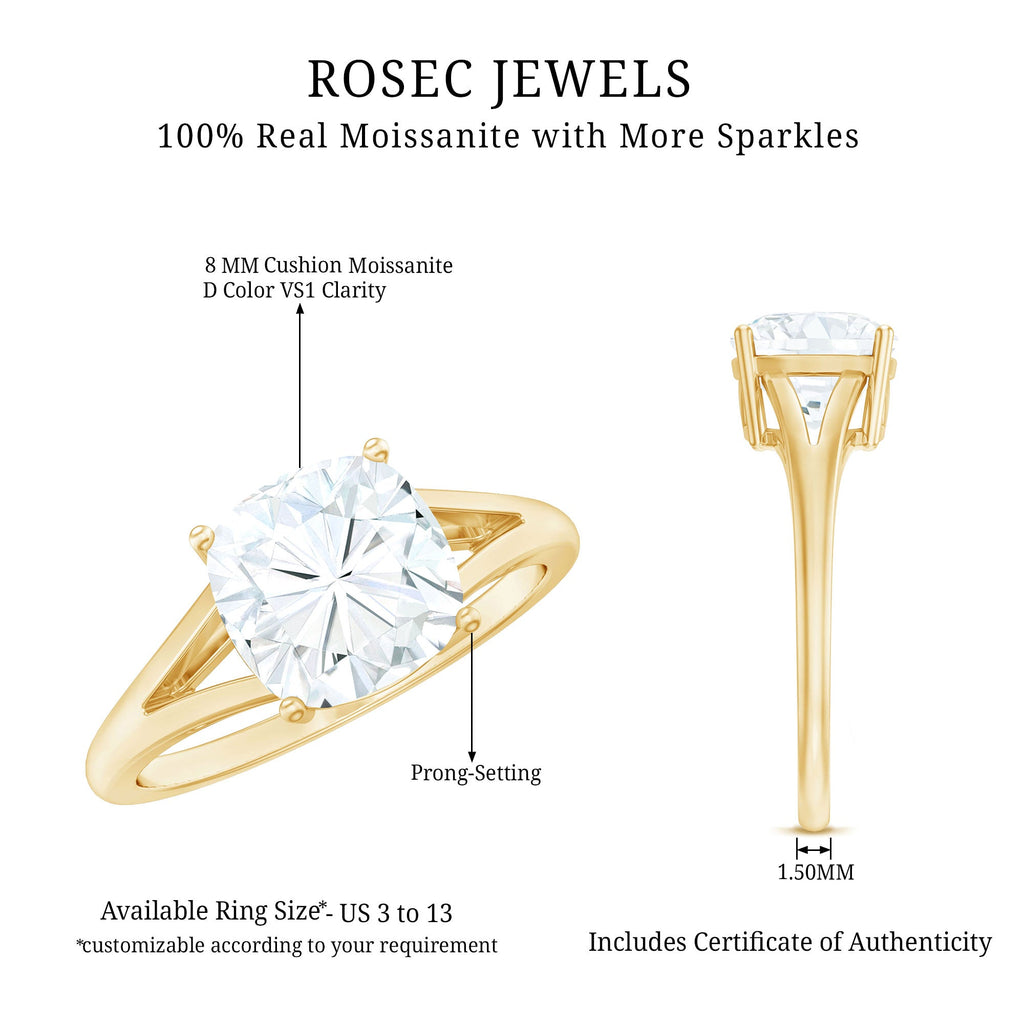 Cushion Cut Moissanite Engagement Ring With Split Shank