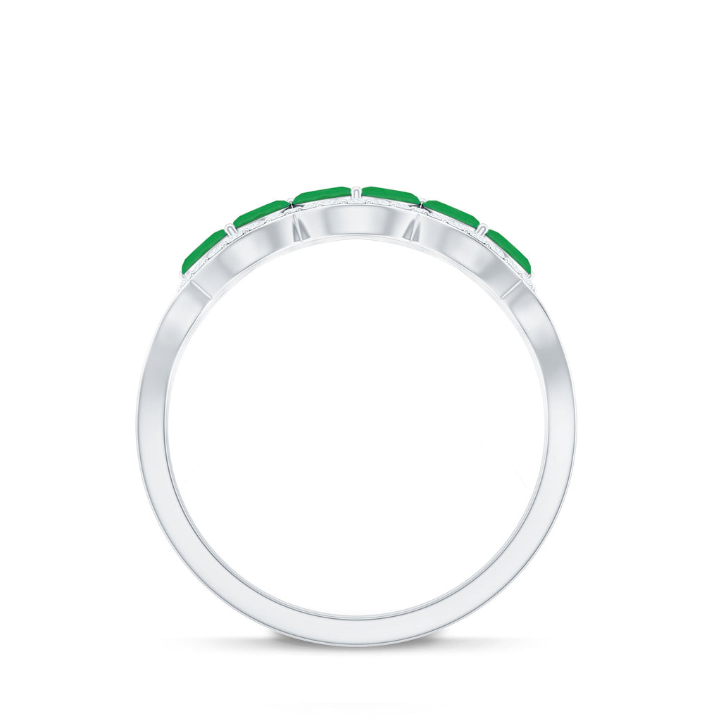 Natural Marquise Emerald Half Eternity Anniversary Ring with Diamond