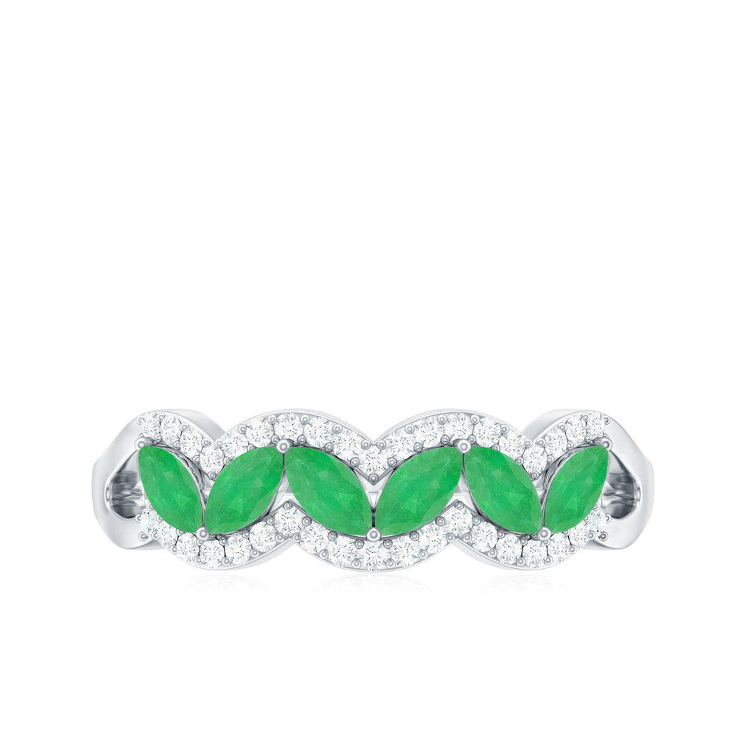 Natural Marquise Emerald Half Eternity Anniversary Ring with Diamond