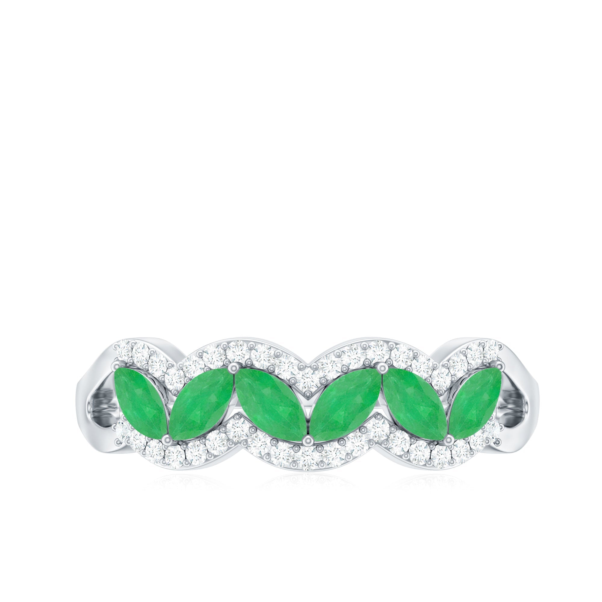 Natural Marquise Emerald Half Eternity Anniversary Ring with Diamond