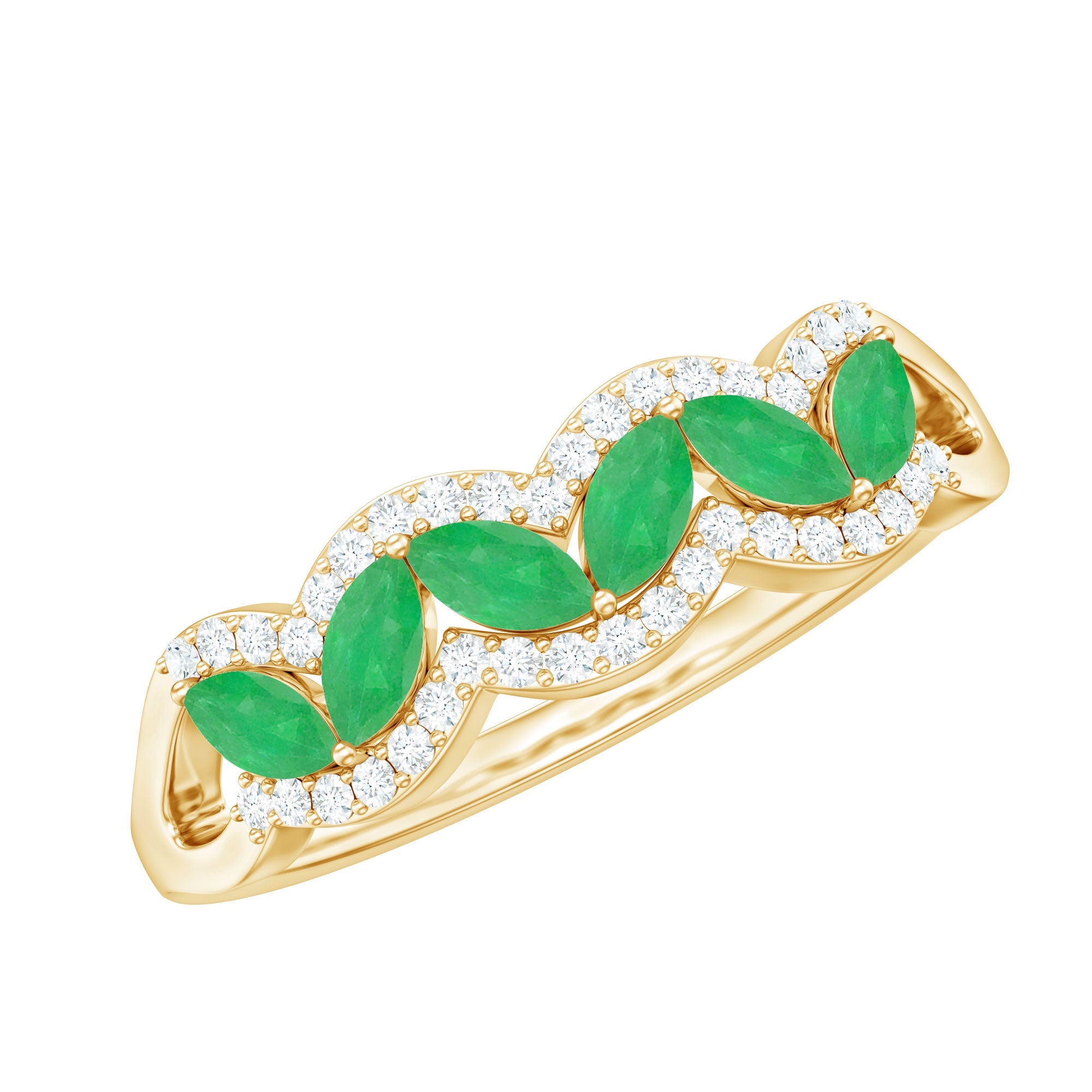 Natural Marquise Emerald Half Eternity Anniversary Ring with Diamond | Rings | Wiccan Center