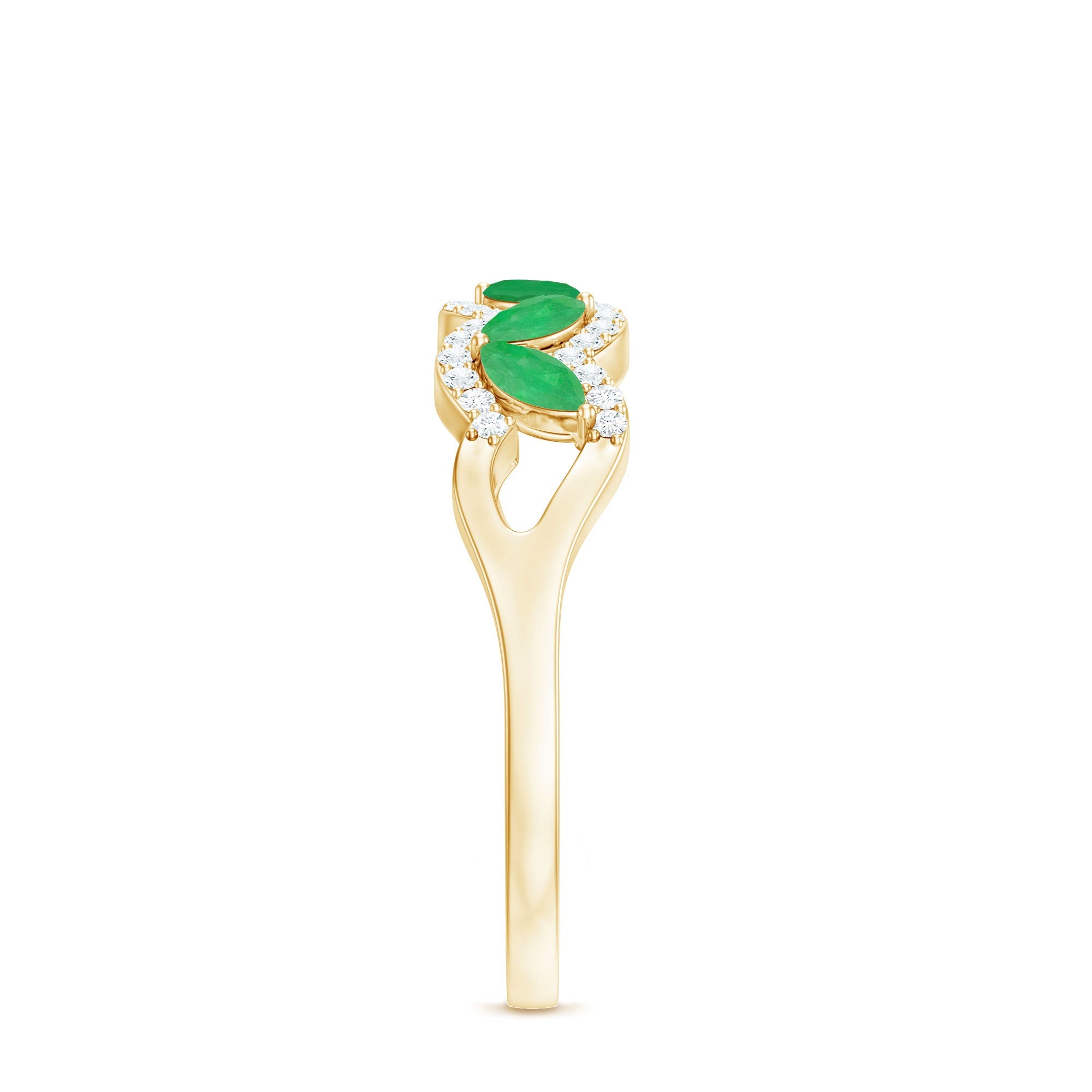 Natural Marquise Emerald Half Eternity Anniversary Ring with Diamond