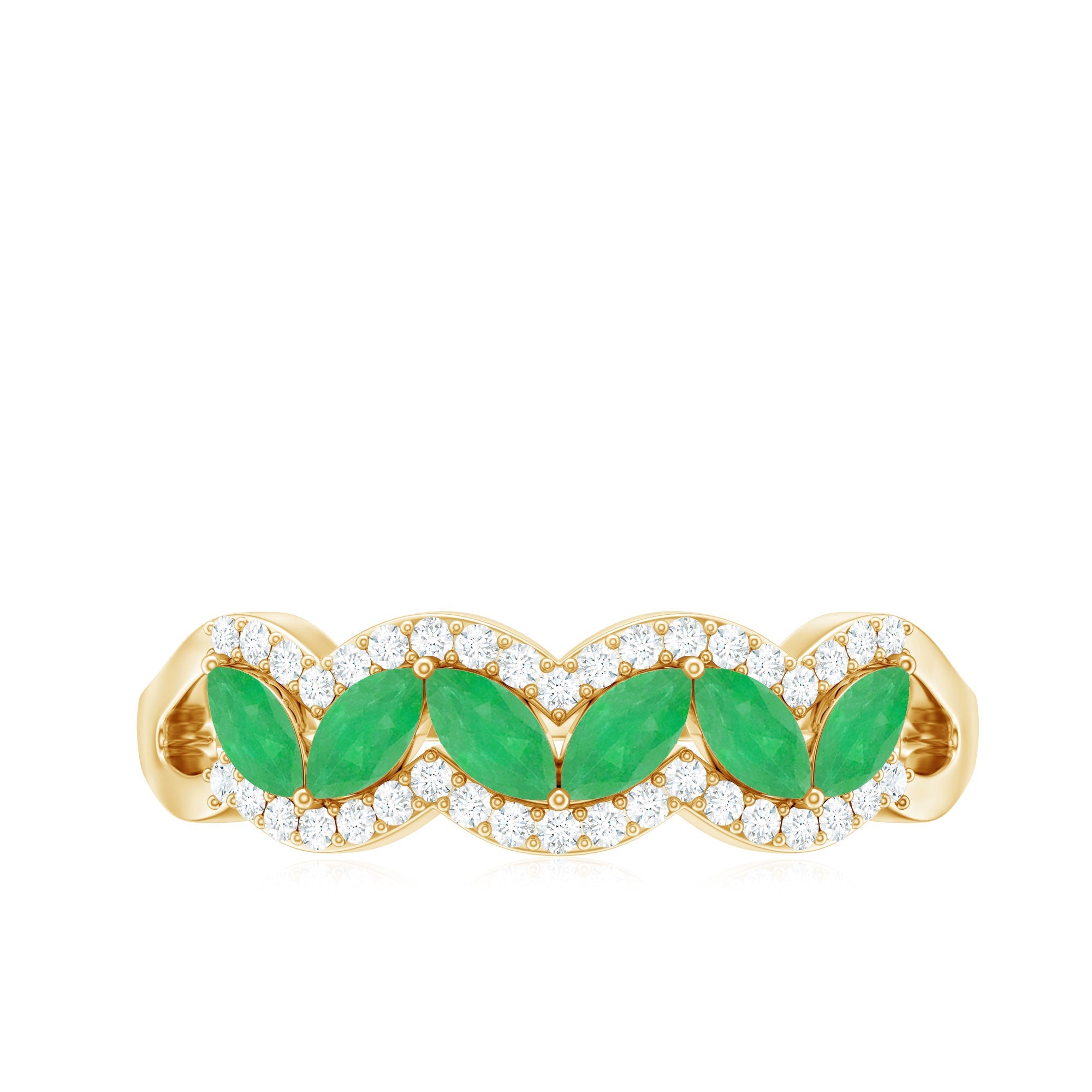 Natural Marquise Emerald Half Eternity Anniversary Ring with Diamond