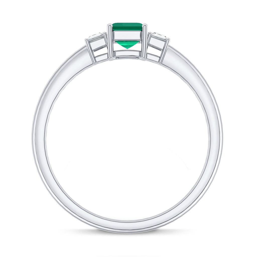 Emerald Cut Emerald and Diamond 3 Stone Promise Ring for Her
