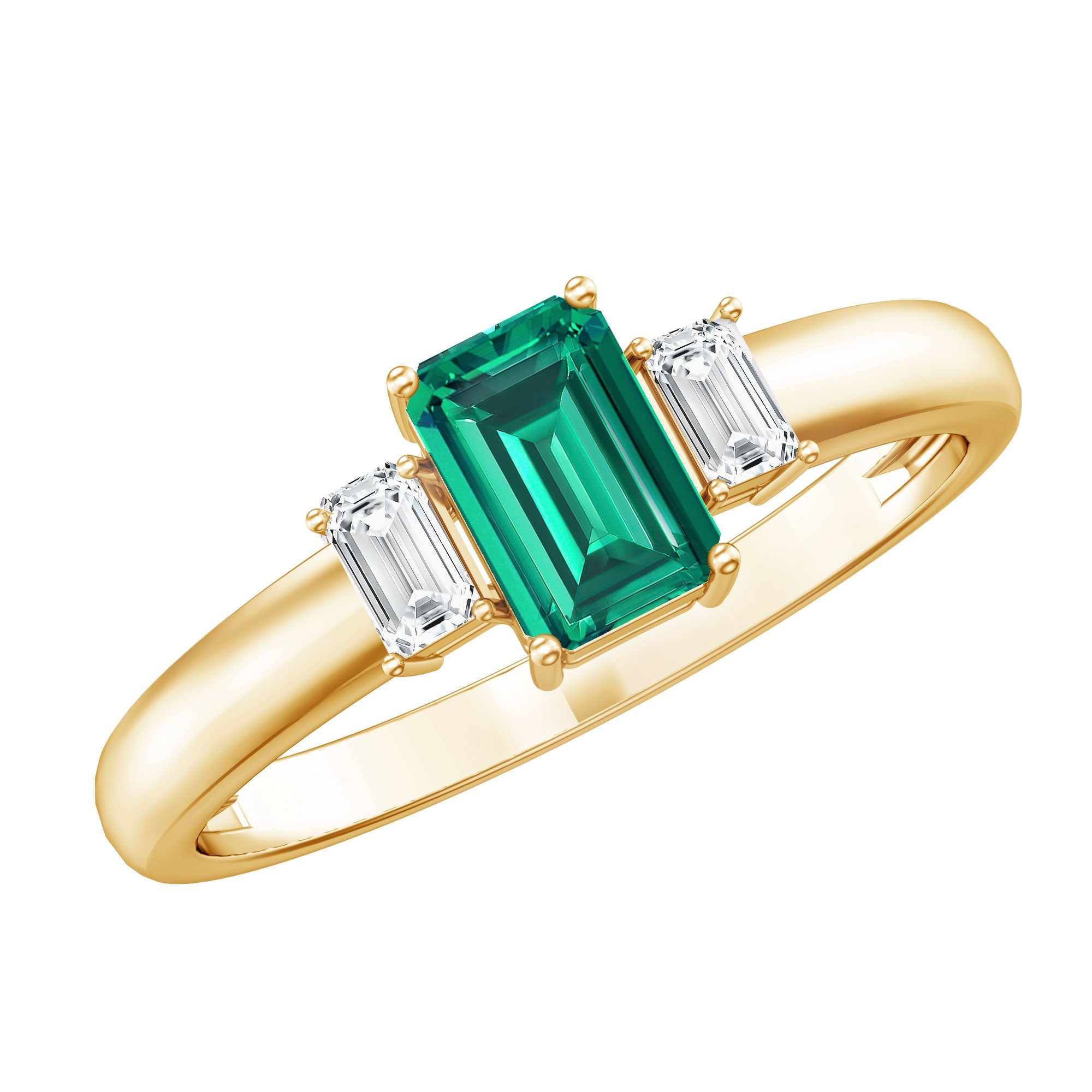 Emerald Cut Emerald and Diamond 3 Stone Promise Ring for Her | Rings | Wiccan Center