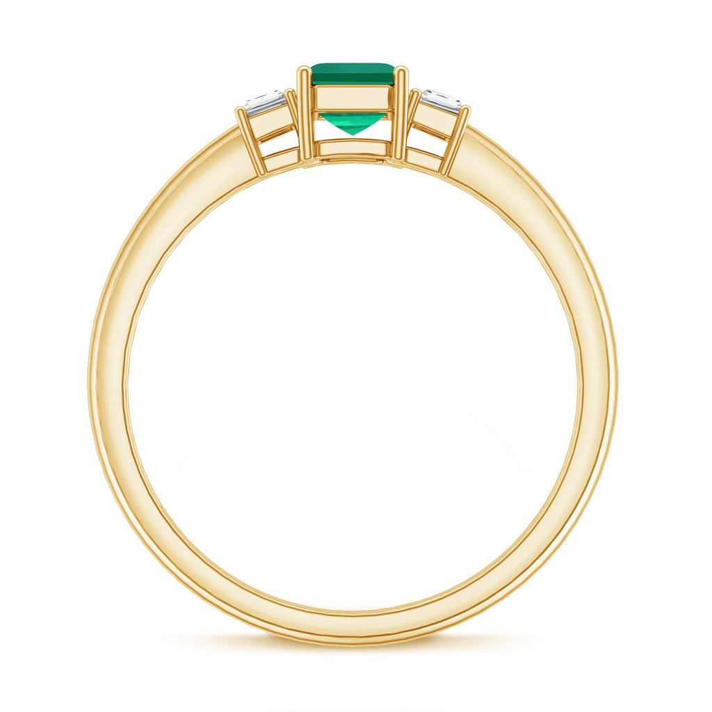 Emerald Cut Emerald and Diamond 3 Stone Promise Ring for Her