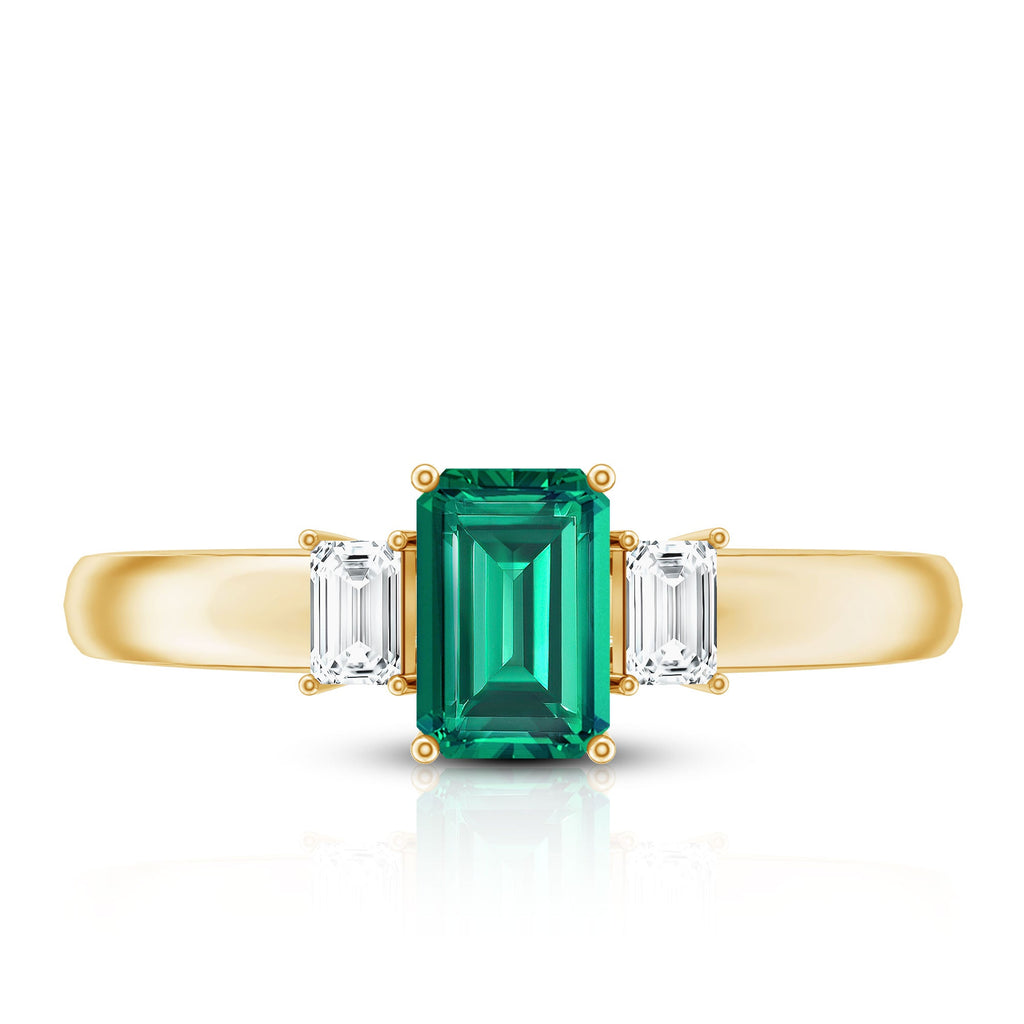 Emerald Cut Emerald and Diamond 3 Stone Promise Ring for Her