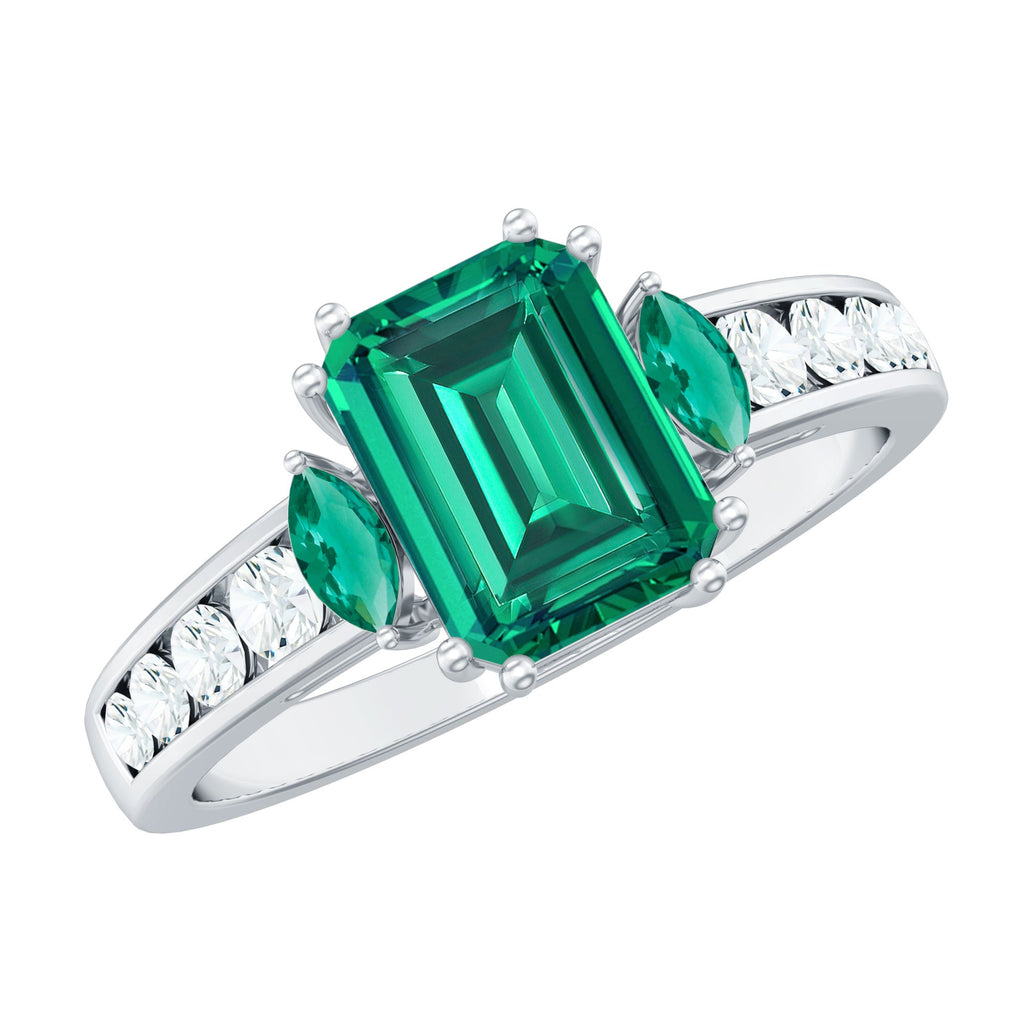 Lab Created Emerald Cut Emerald Engagement Ring with Diamonds