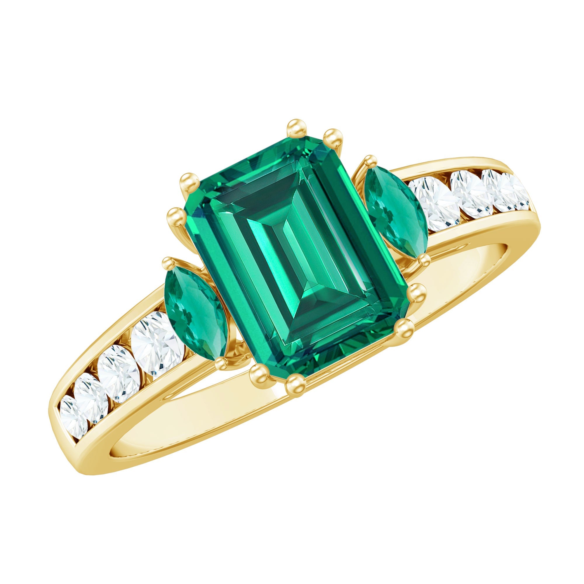 Lab Created Emerald Cut Emerald Engagement Ring with Diamonds | Rings | Wiccan Center