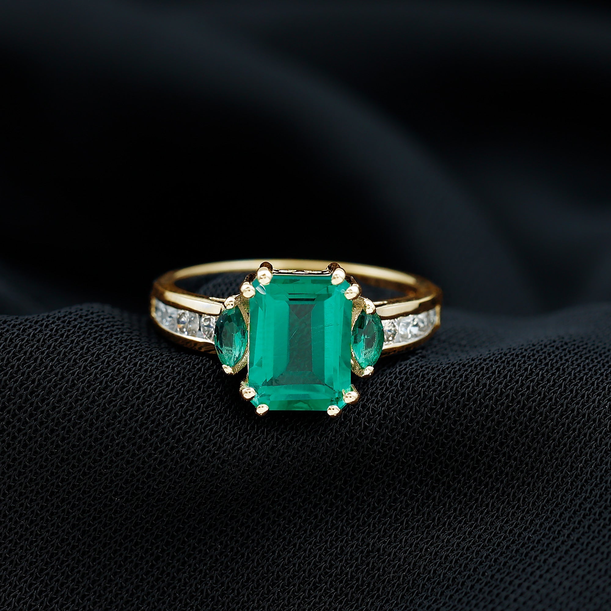 Lab Created Emerald Cut Emerald Engagement Ring with Diamonds