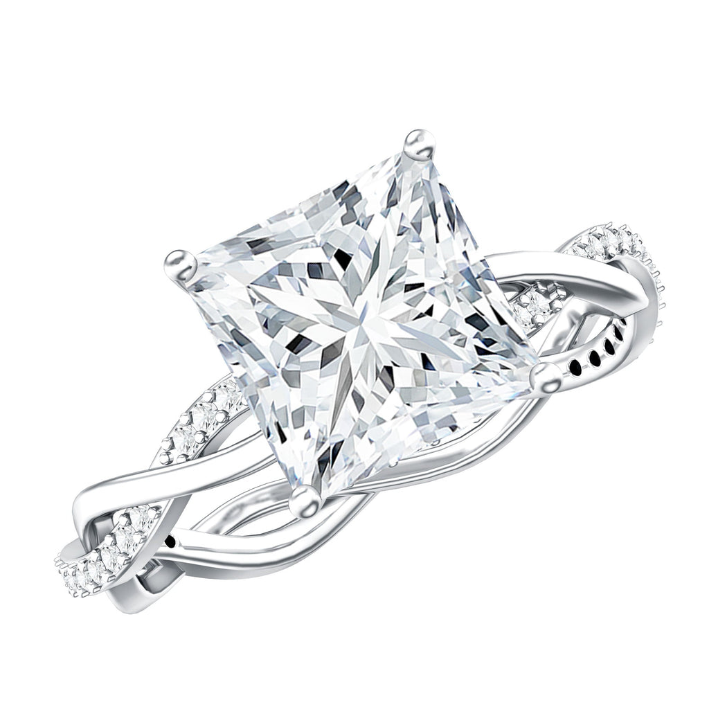 Certified 3 Carat Moissanite Princess Cut Engagement Ring with Braided Shank