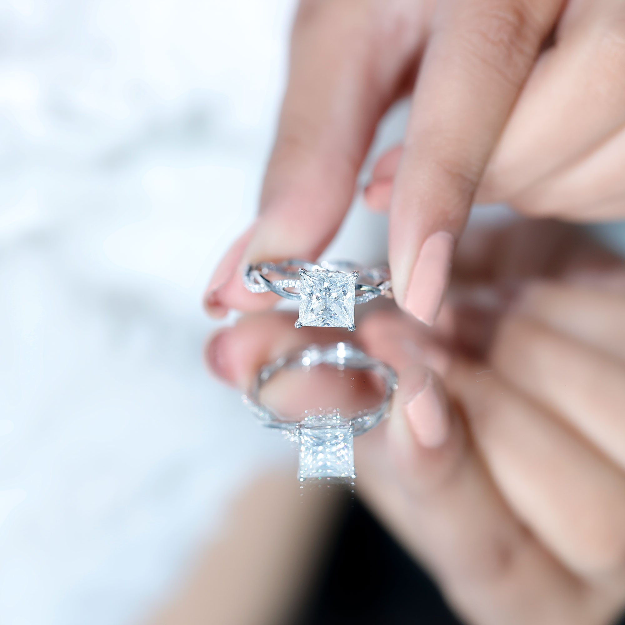 Certified 3 Carat Moissanite Princess Cut Engagement Ring with Braided Shank