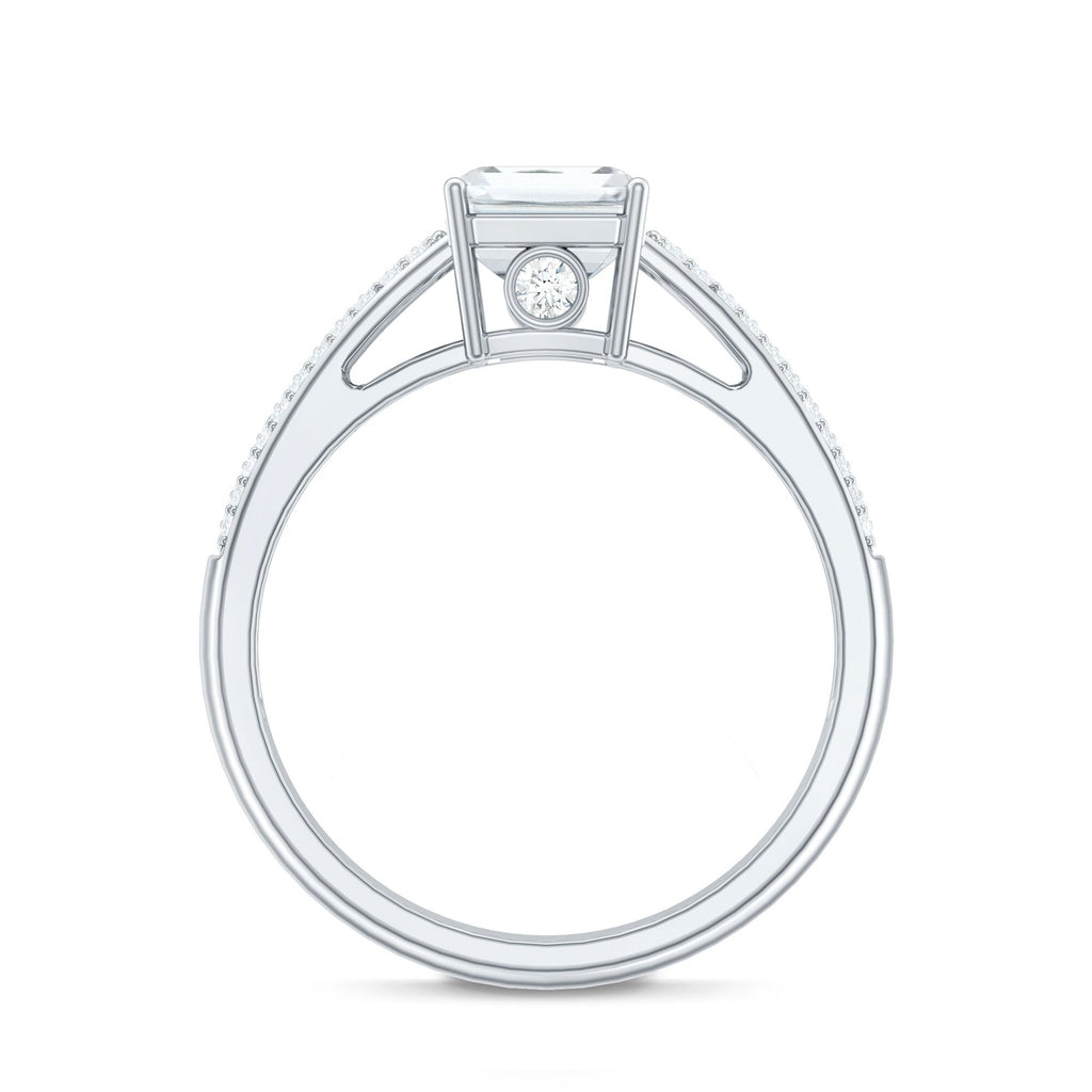 Emerald Cut Moissanite Side Stone Engagement Ring