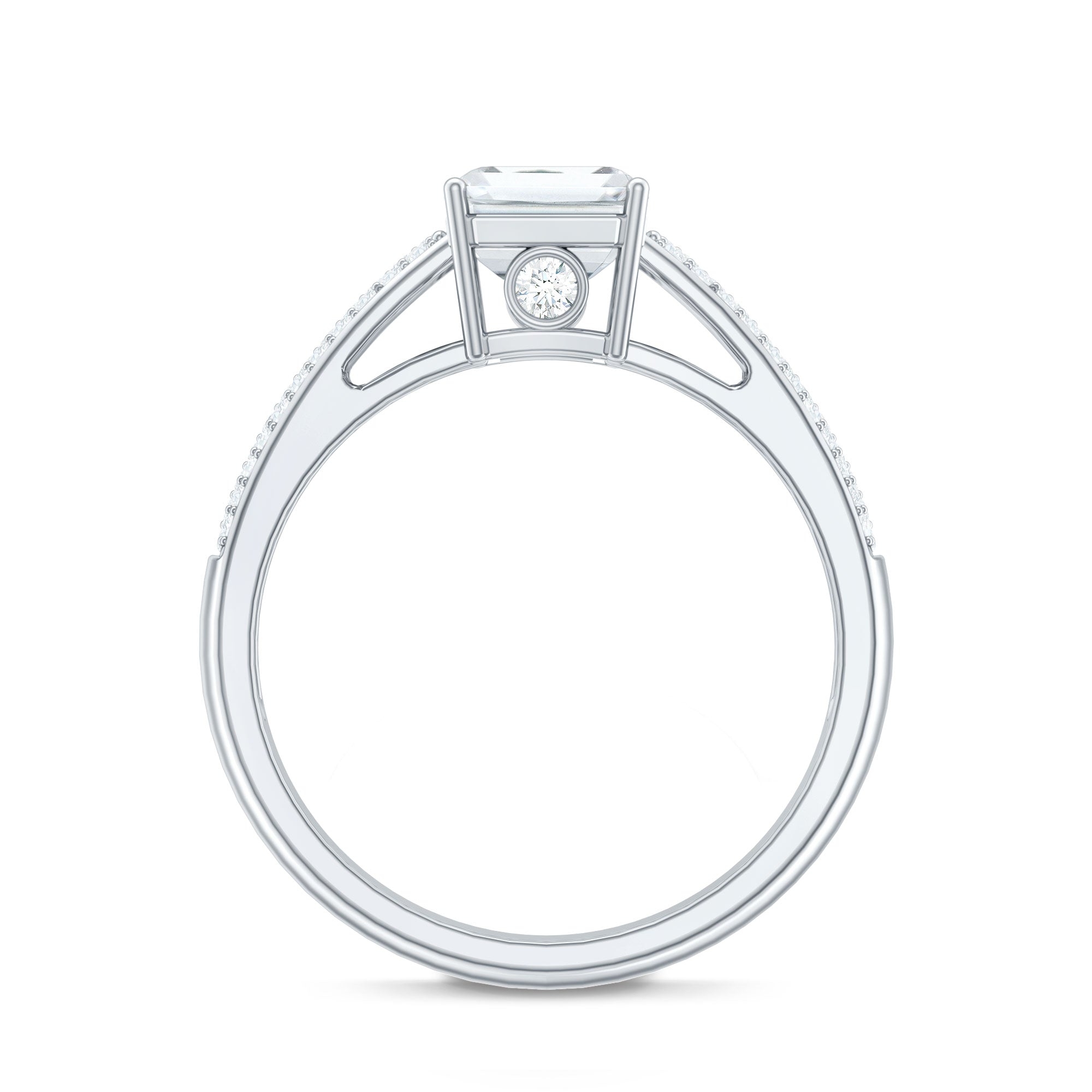 Emerald Cut Moissanite Side Stone Engagement Ring