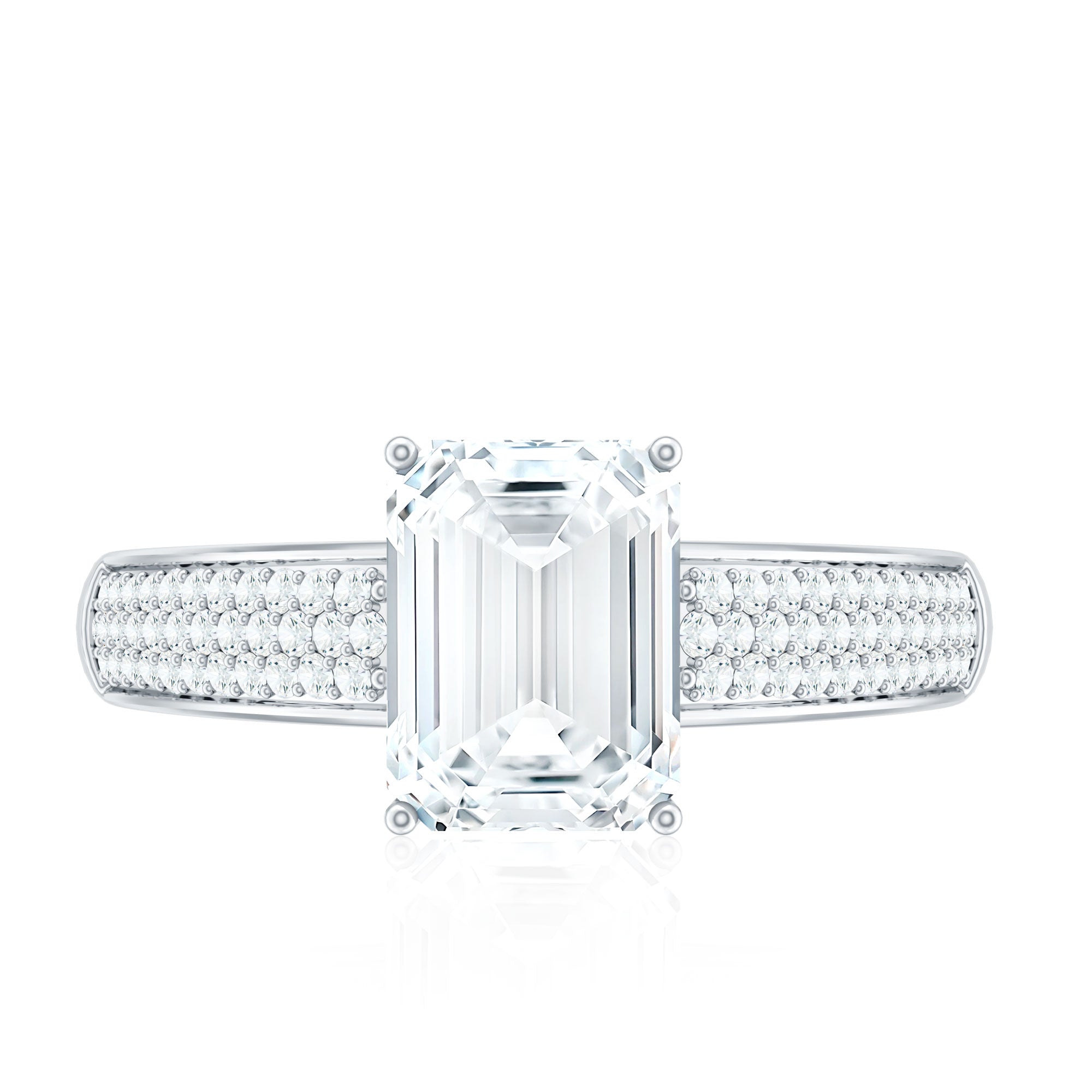 Emerald Cut Moissanite Side Stone Engagement Ring