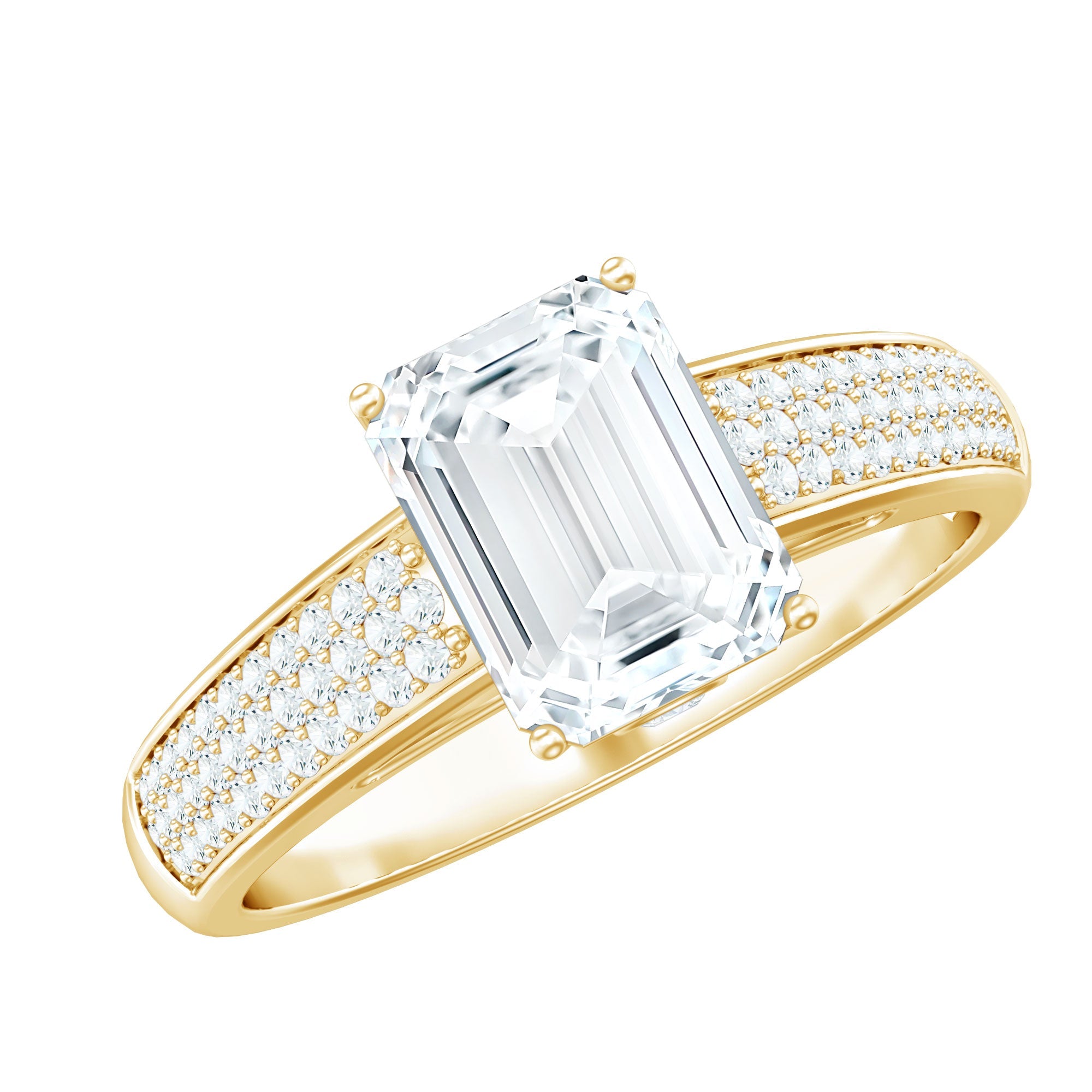 Emerald Cut Moissanite Side Stone Engagement Ring | Rings | Wiccan Center