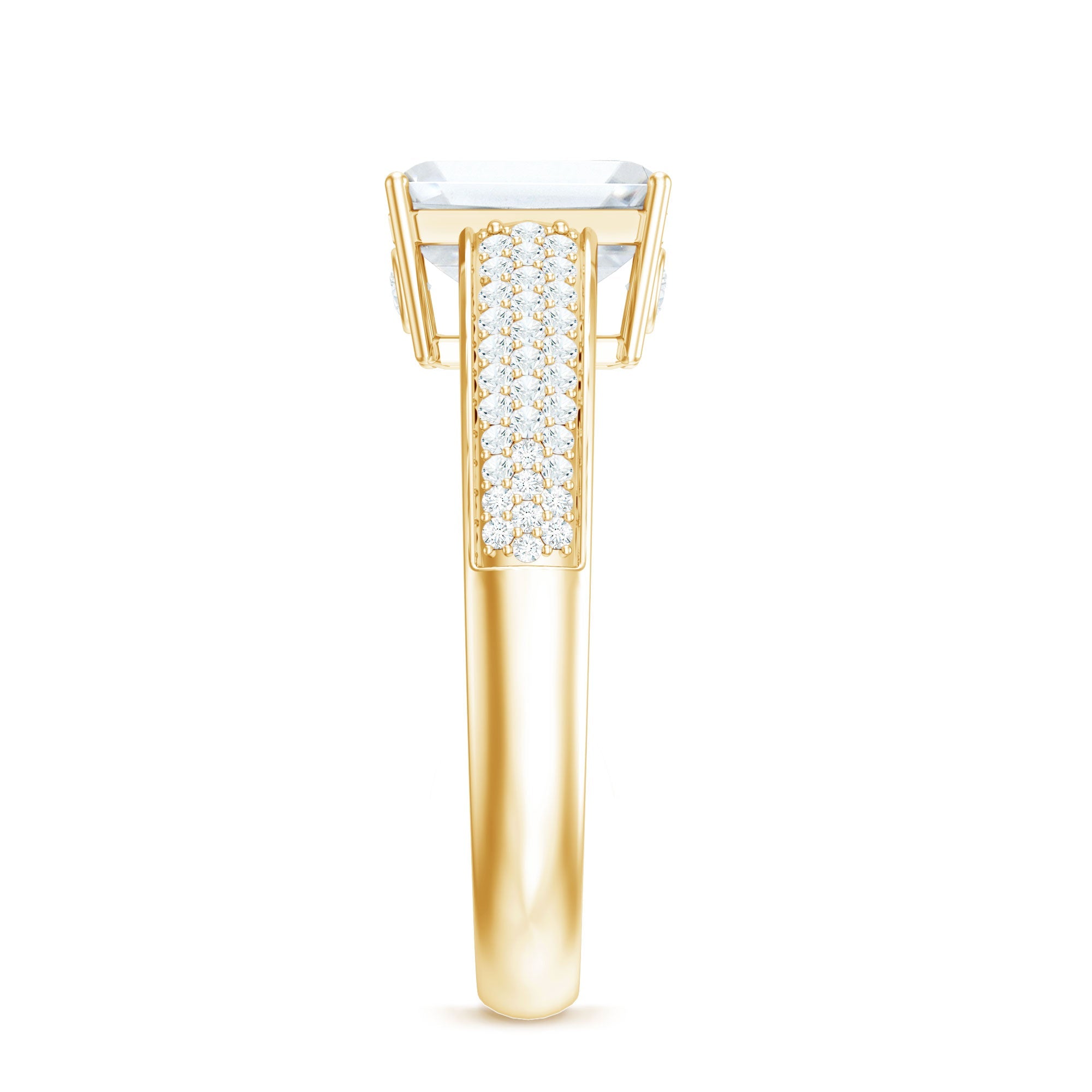Emerald Cut Moissanite Side Stone Engagement Ring