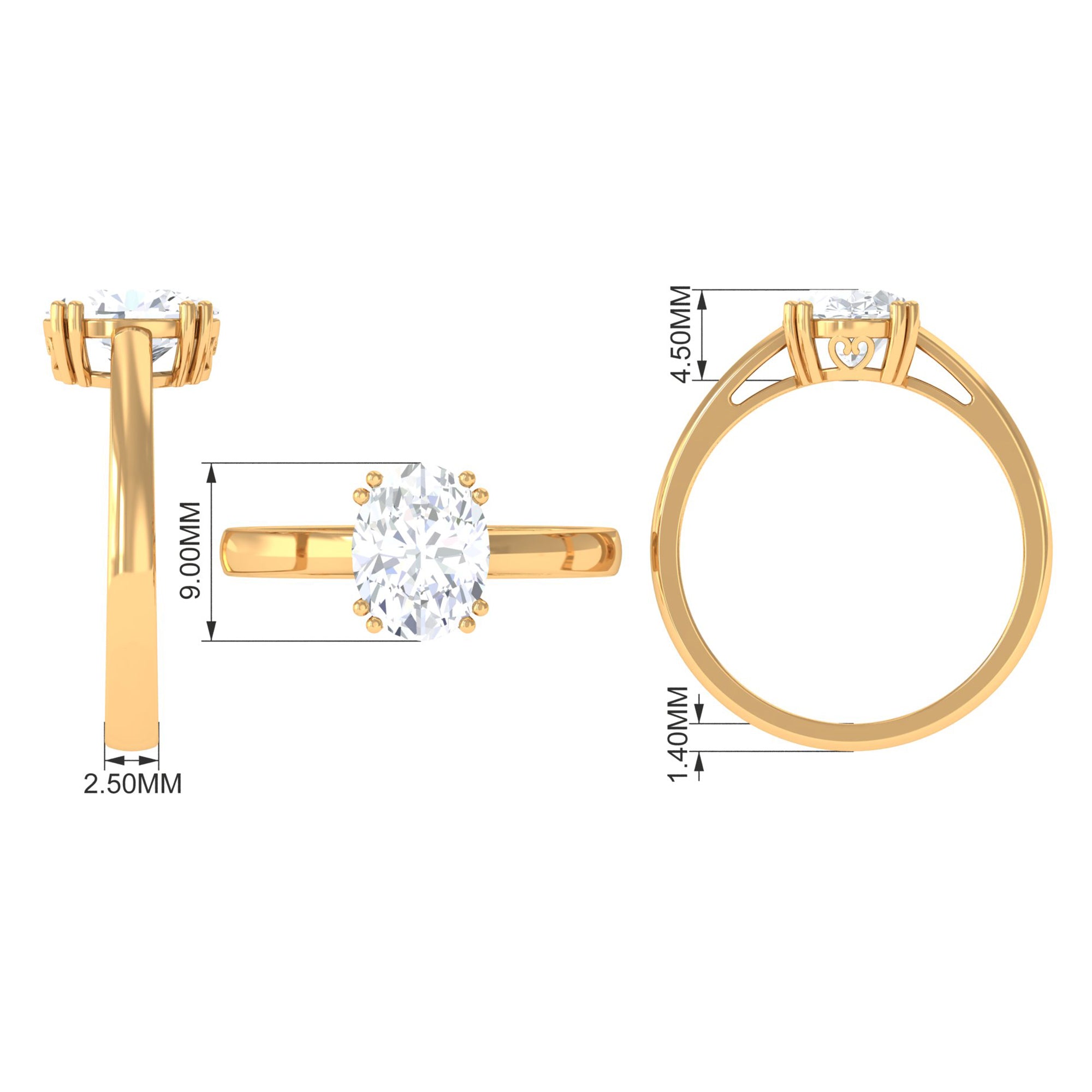 Certified 2 CT Moissanite Oval Cut Engagement Ring