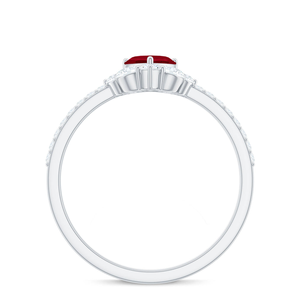 Natural 0.6 Carat Ruby Heart Promise Ring with Diamond for Women
