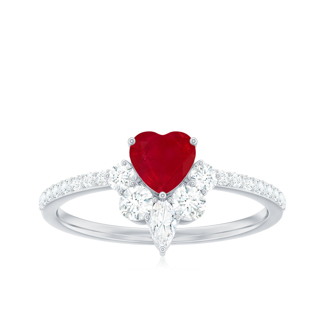 Natural 0.6 Carat Ruby Heart Promise Ring with Diamond for Women